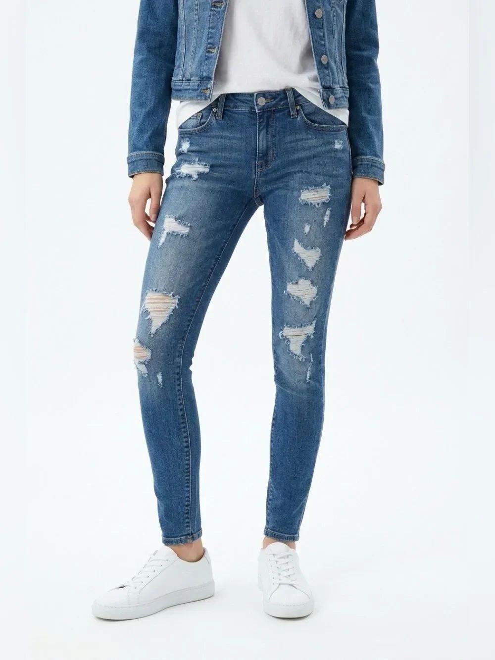 Judy Blue Distressed Mid Blue Skinny Jeans